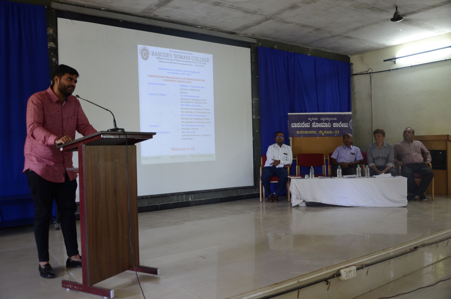 Orientation on Entrepreneurship Program in GST Profession, Basudev Somani College, Mysuru
